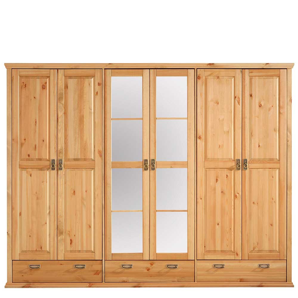 Holzkleiderschrank 245 cm Zvalonca aus Kiefer Massivholz 2 Spiegeltüren