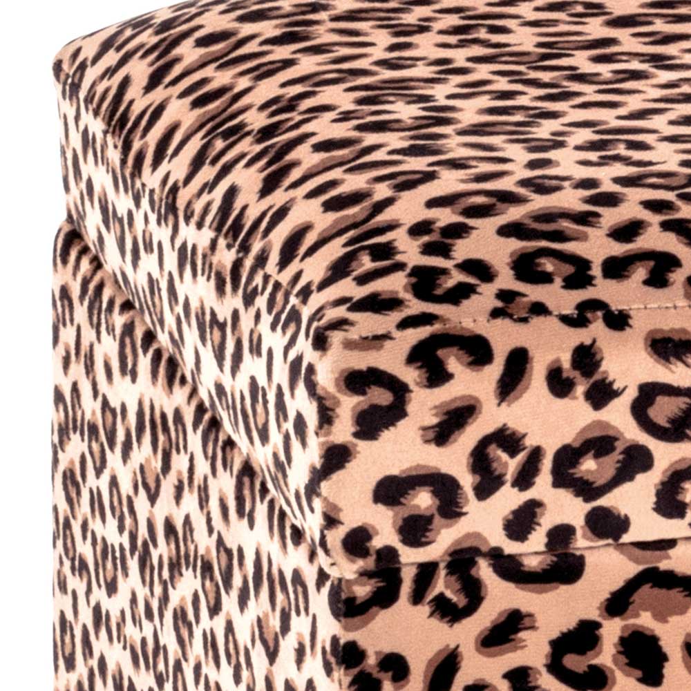 Samt Sitztruhe Cilian in Beige und Schwarz mit Leopard Muster