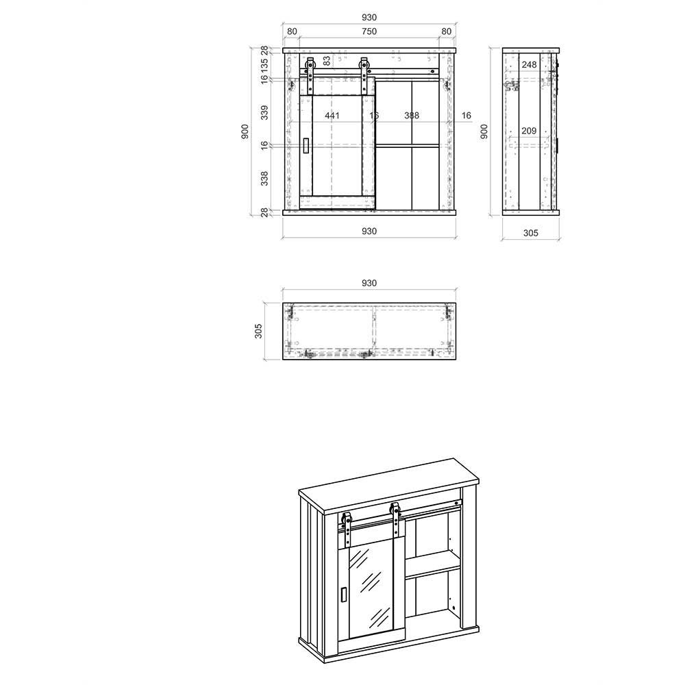 Landhausmöbel für Küche Arama in Holzoptik verwittert und Anthrazit (sechsteilig)