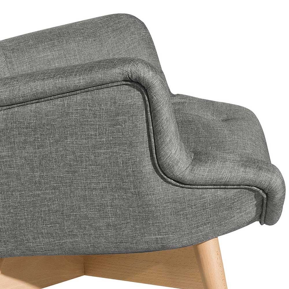 Hellgrauer Sessel Enka im Skandi Design mit Vierfußgestell aus Holz