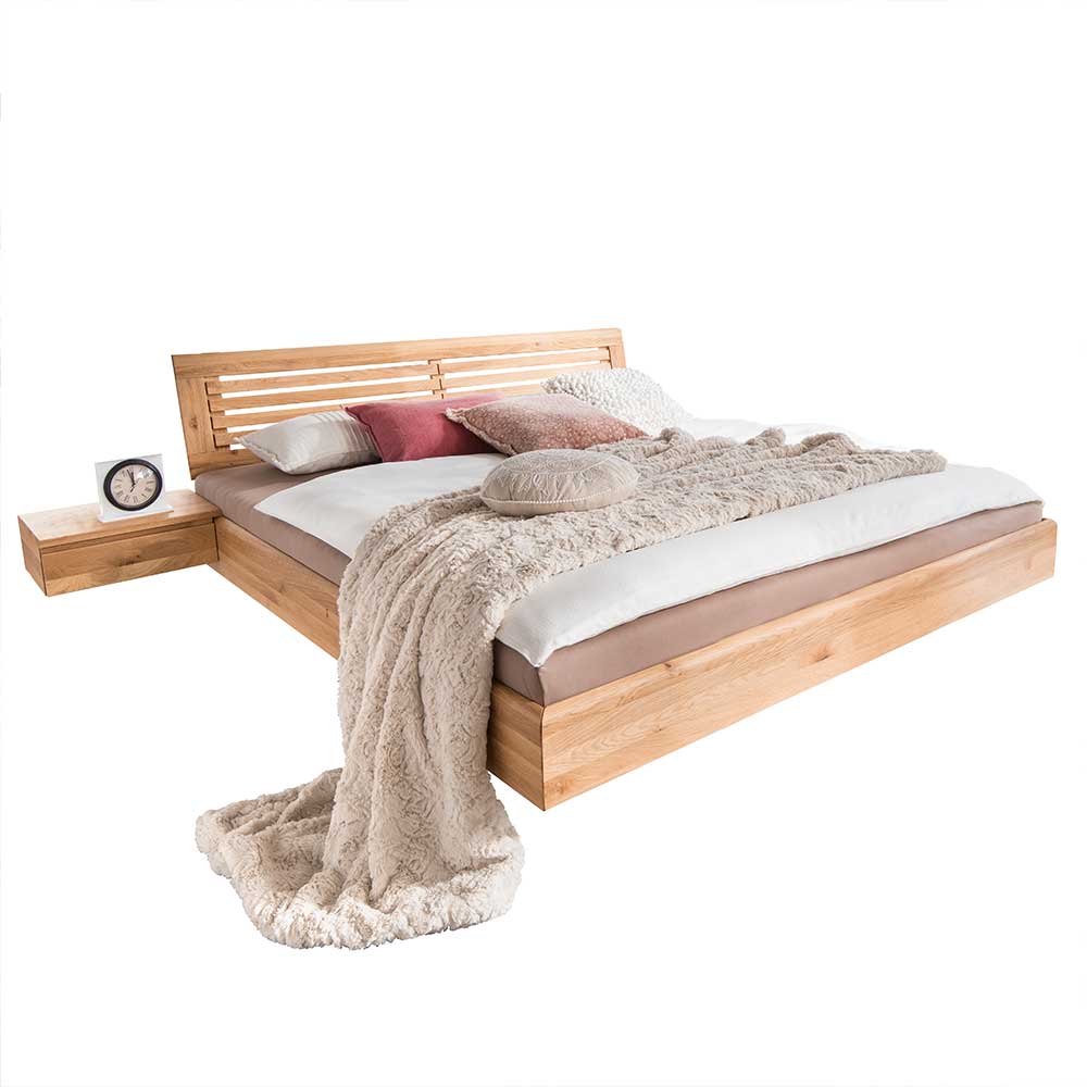Bett mit Konsolen Tripur aus Wildeiche Massivholz geölt (dreiteilig)