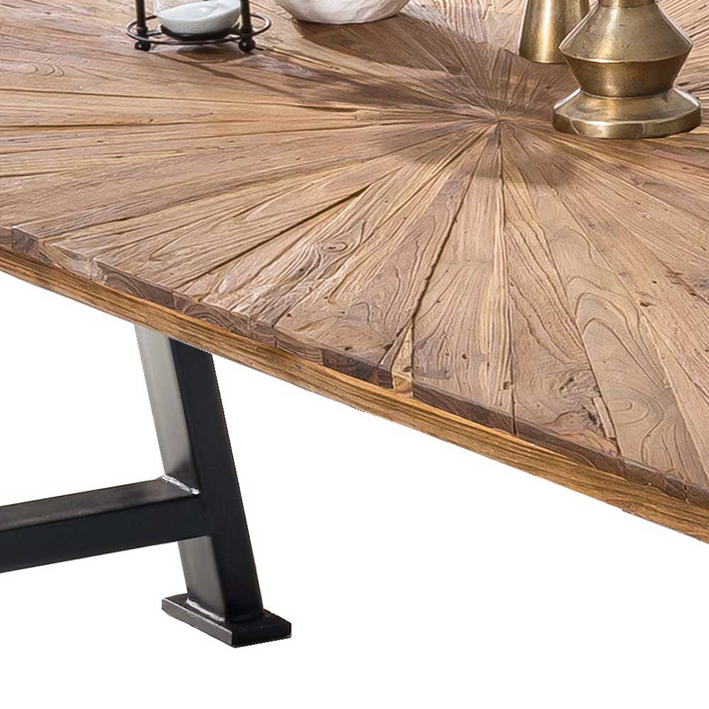 Tisch Massivholz Fionosta Platte mit Einlegearbeit A Fußgestell