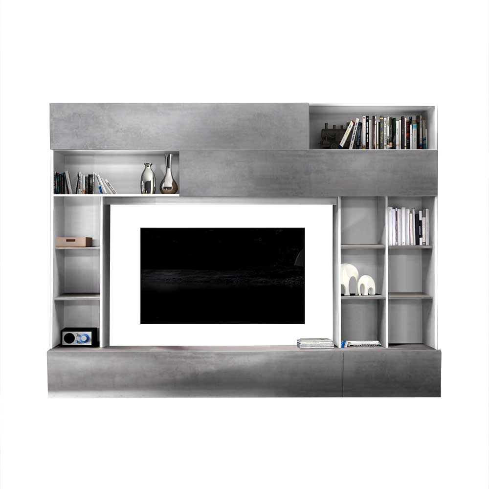 TV Wand Theana in Beton Grau und Weiß modern