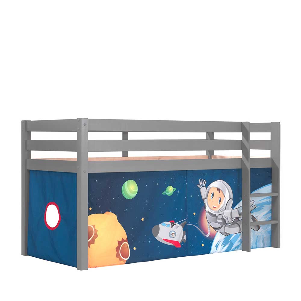 Kinderbett Huanga in Grau und Blau mit Weltraum Motiv