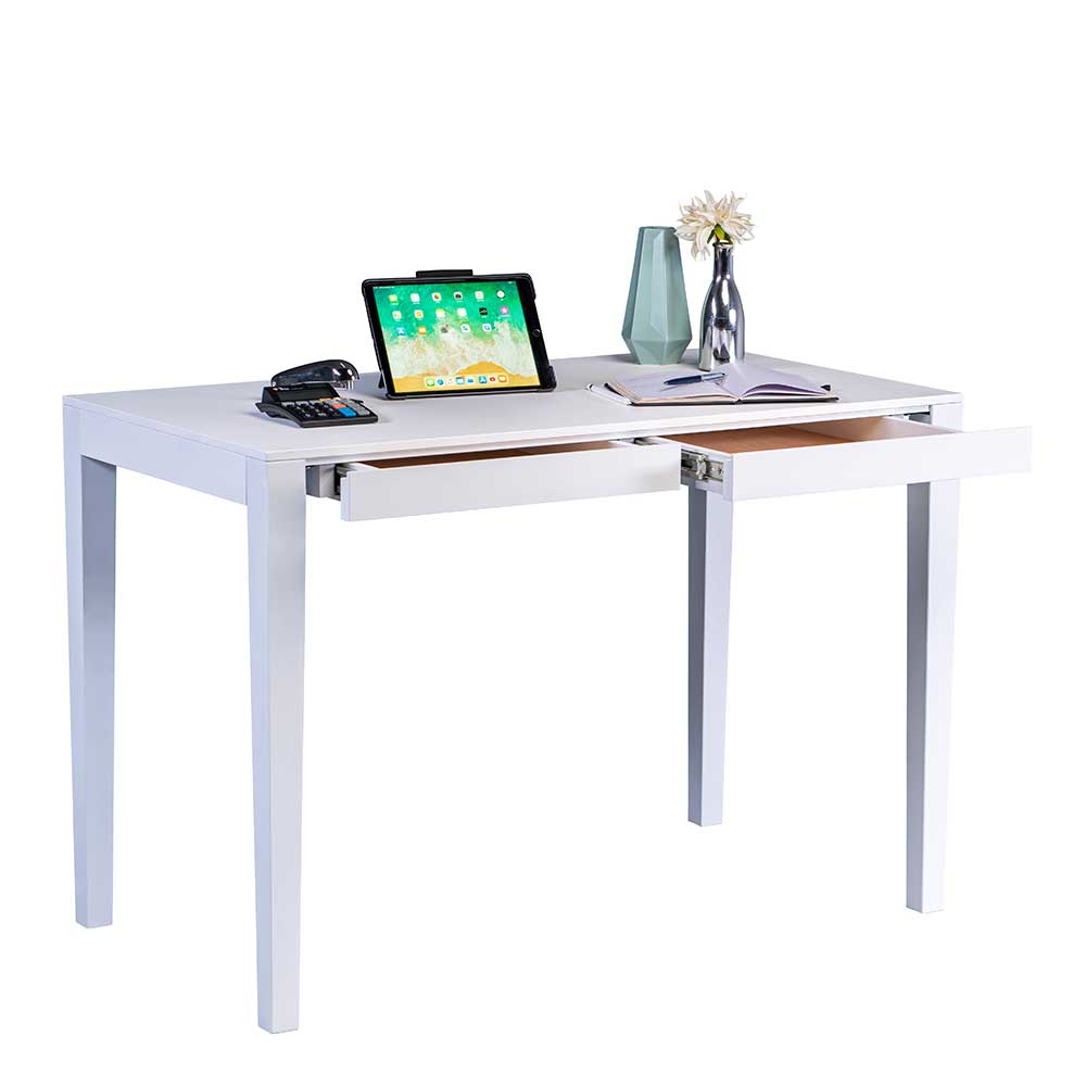 Weißer Schreibtisch Roryn mit zwei Schubladen 110 cm breit