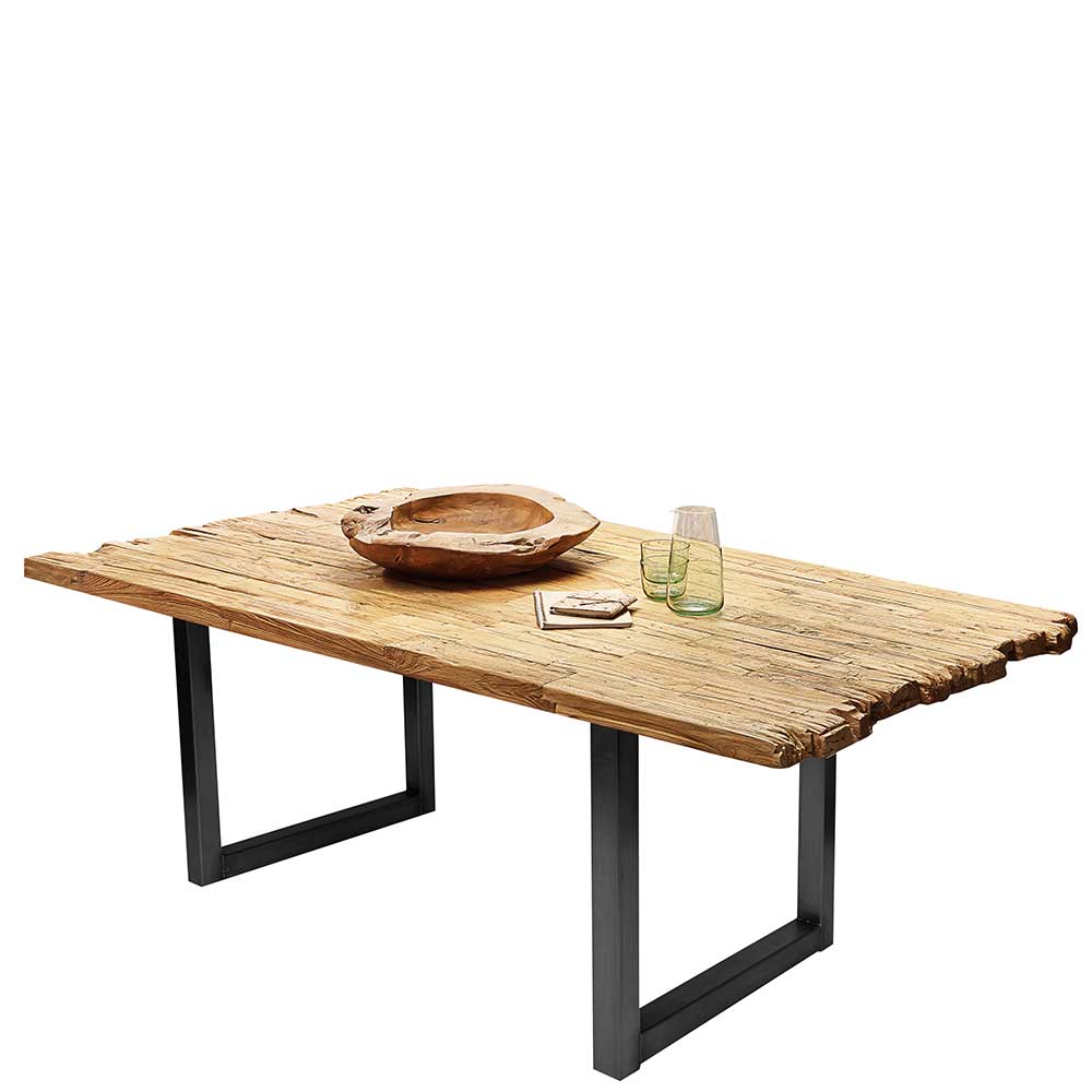 Holztisch Caroli aus Teak Recyclingholz und Stahl im Loft Design
