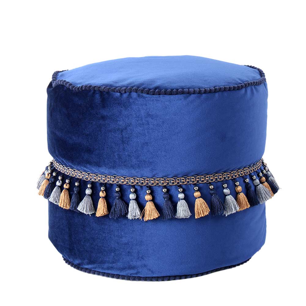 Sitzpouf Maron in Blau Samt im Orientalischen Design