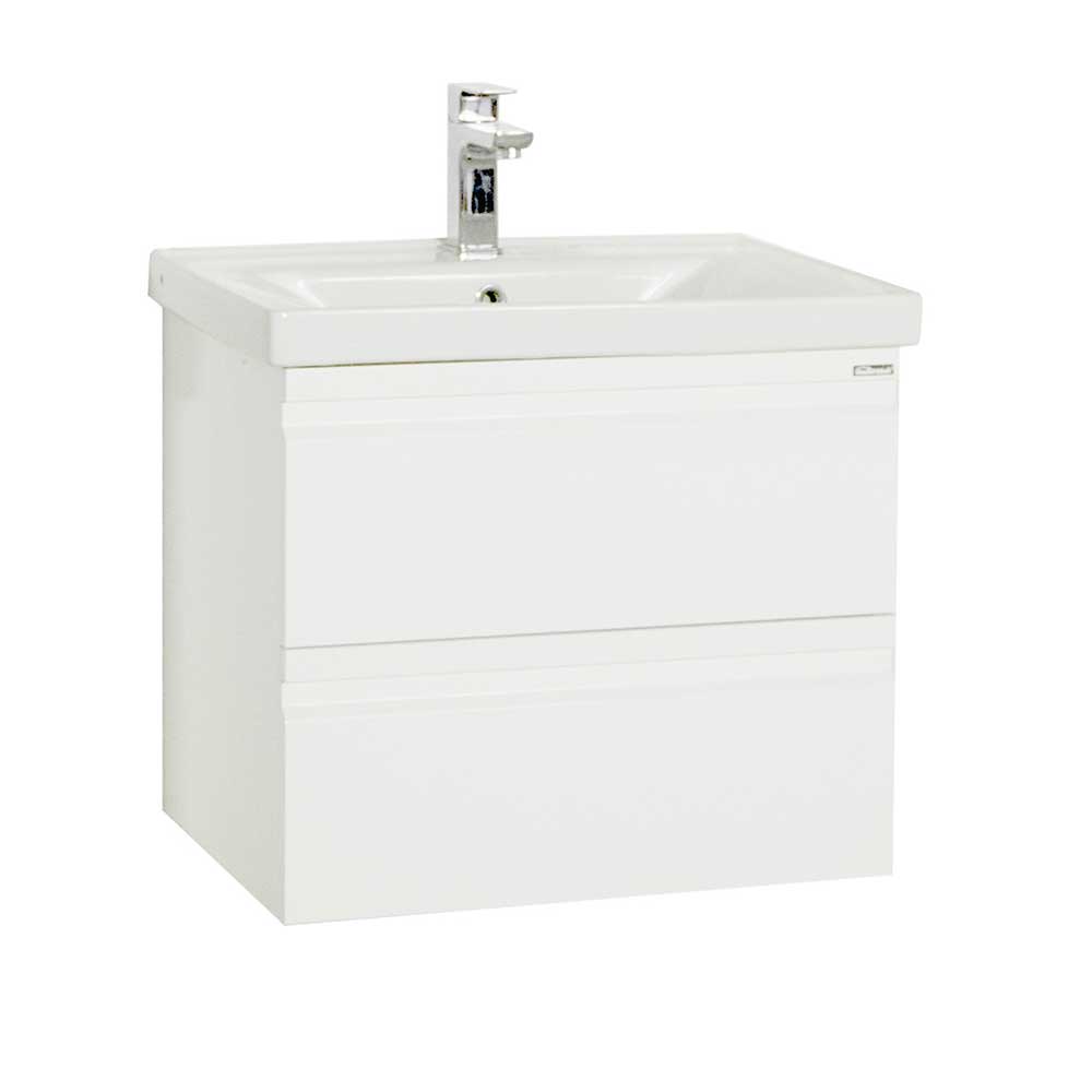 Weißer Waschbeckenschrank Valtte mit zwei Schubladen in modernem Design
