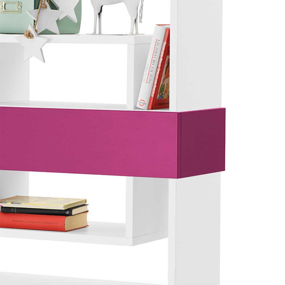 Bücherregal Tidesco in Weiß mit Klappe in Pink