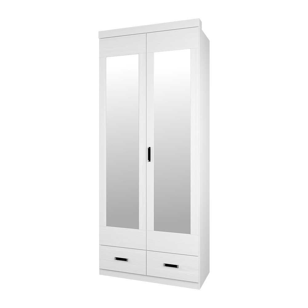 Spiegeltüren Holzschrank Plajado in Weiß mit Pinie furniert