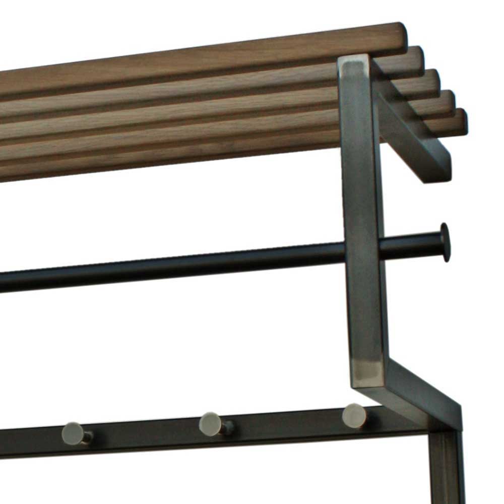 Loft Design Hängegarderobe Ovinia in Anthrazit Stahl mit Hutablage aus Holz