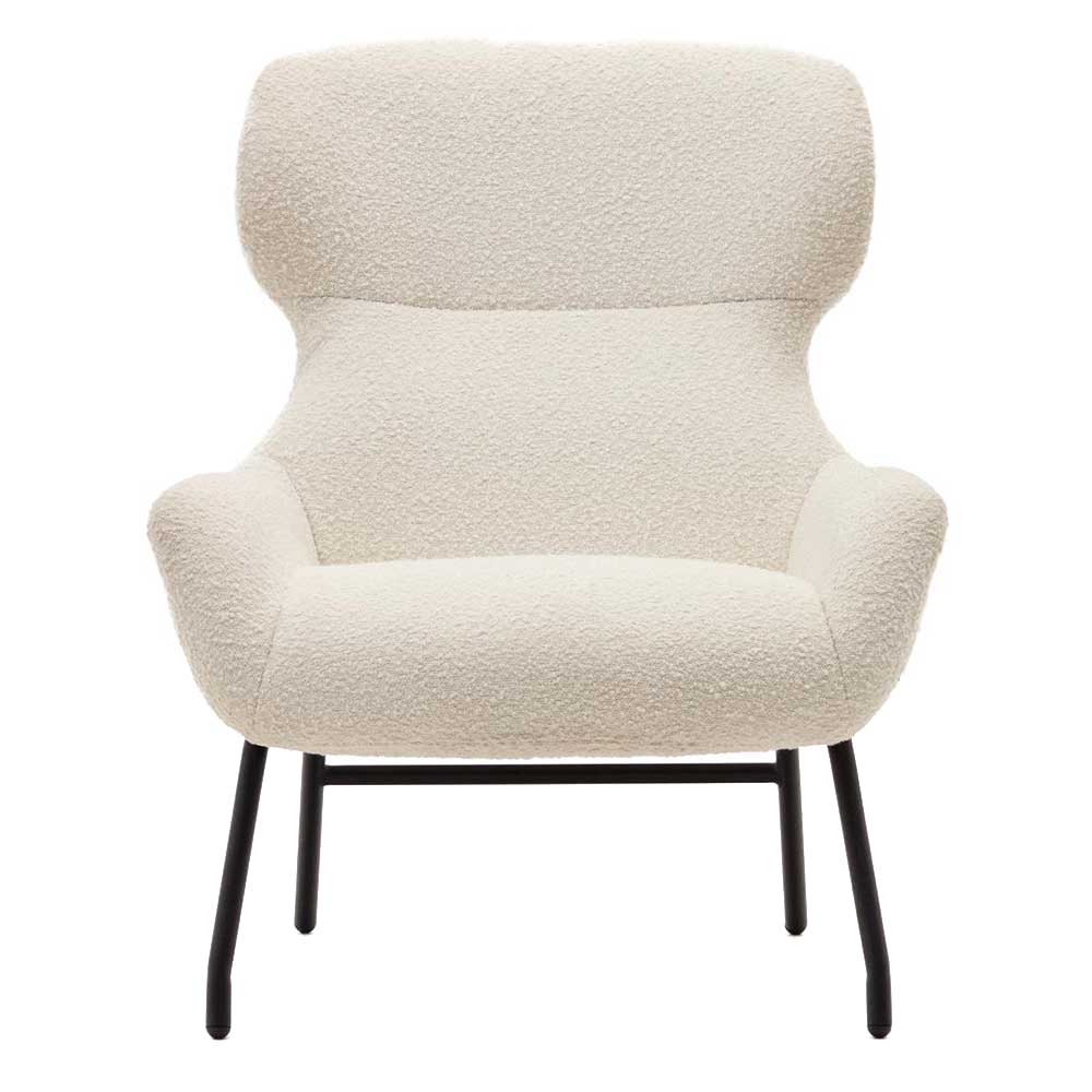 Weißer Wohnzimmer Sessel Rema im Skandi Design aus Boucle Stoff und Metall