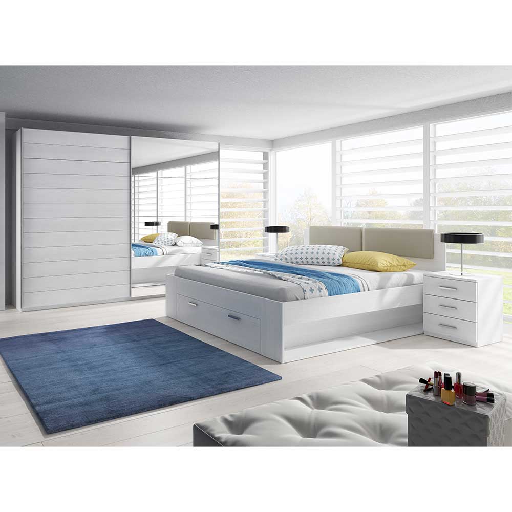 Minimales Graues Schlafzimmer Mit Moderner Möbeln Und Weißem