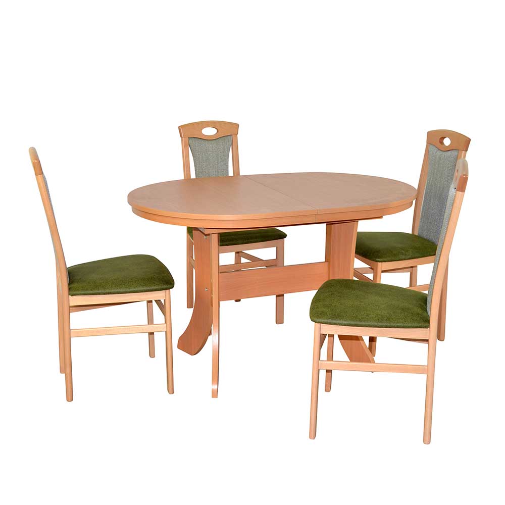 Essgruppe Buche ausziehbar Rosa mit ovalem Tisch und 4 Stühlen (fünfteilig)