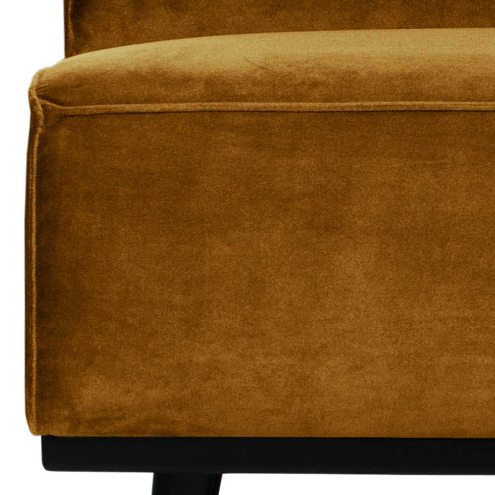 Samt Sofa Element Bela in Honigfarben mit Vierfußgestell aus Holz