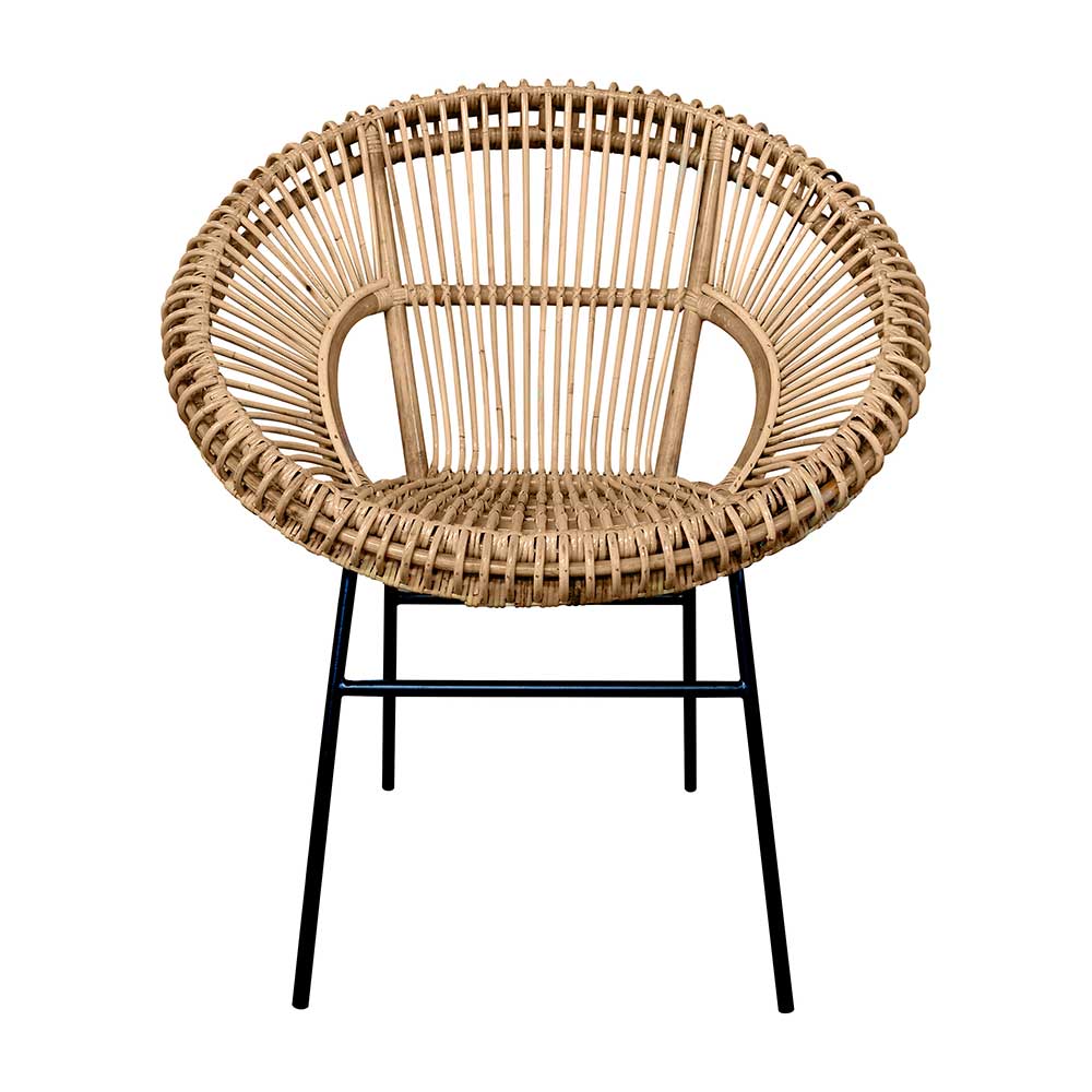Rattan Lounge Stuhl Anin rund geformt mit Metallgestell