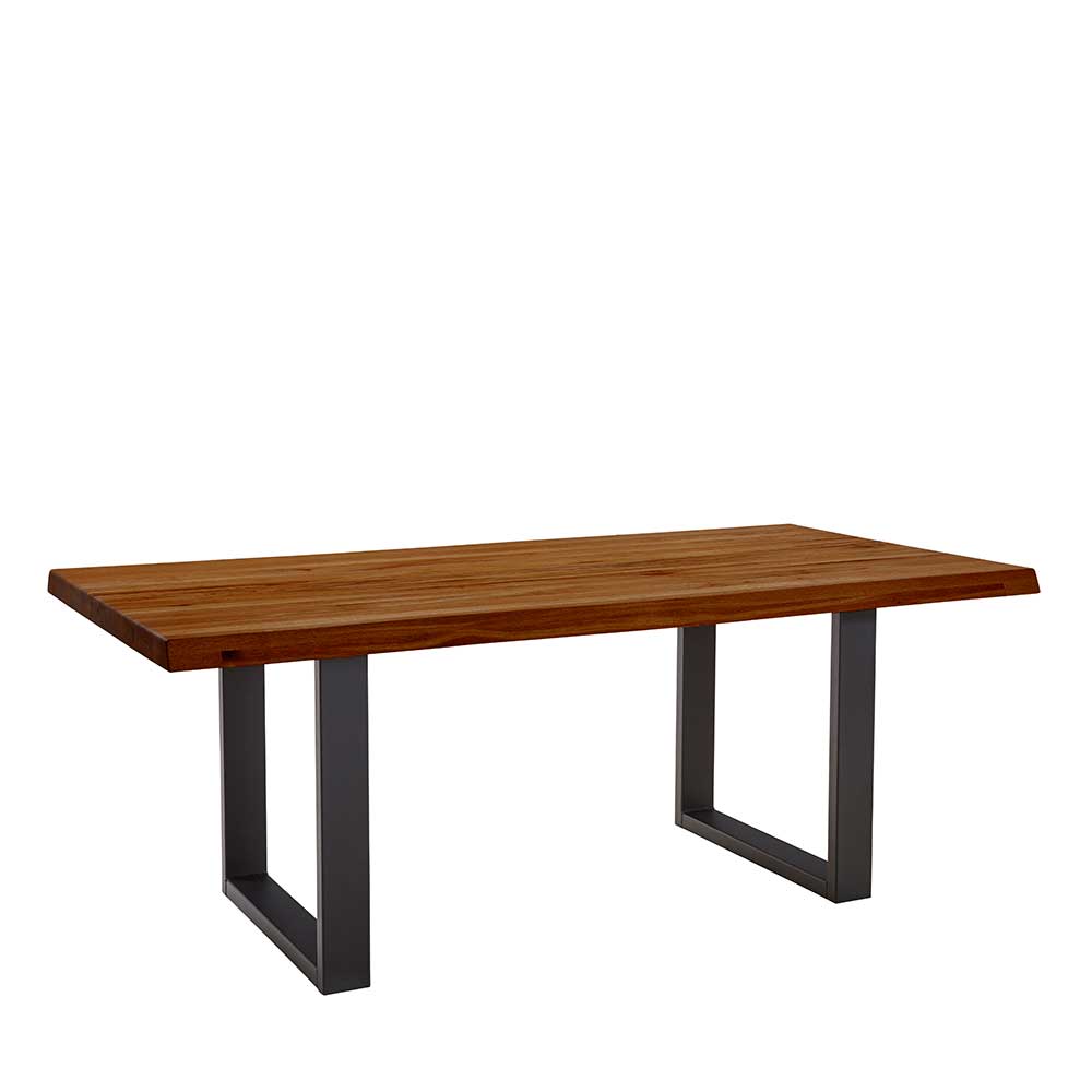 Eichenholz Tisch Vinallia Baumkante Tischplatte braun mit Bügelgestell