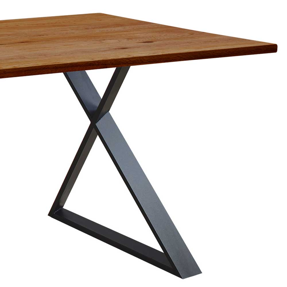 Tisch Holz Metall Fenturam Zerreiche braun geölt mit Bügelgestell