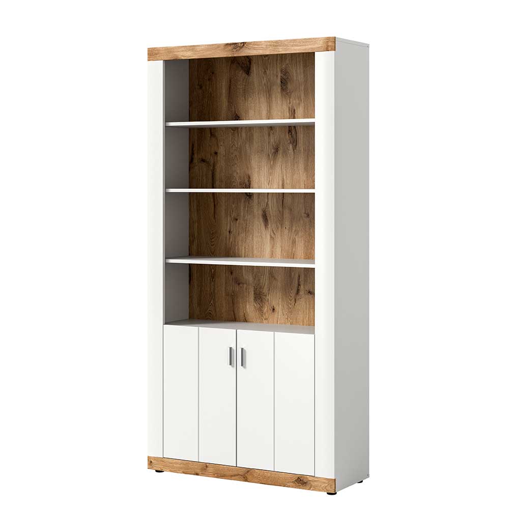 Bücherregal mit zwei Türen Liss in Weiß und Wildeichefarben