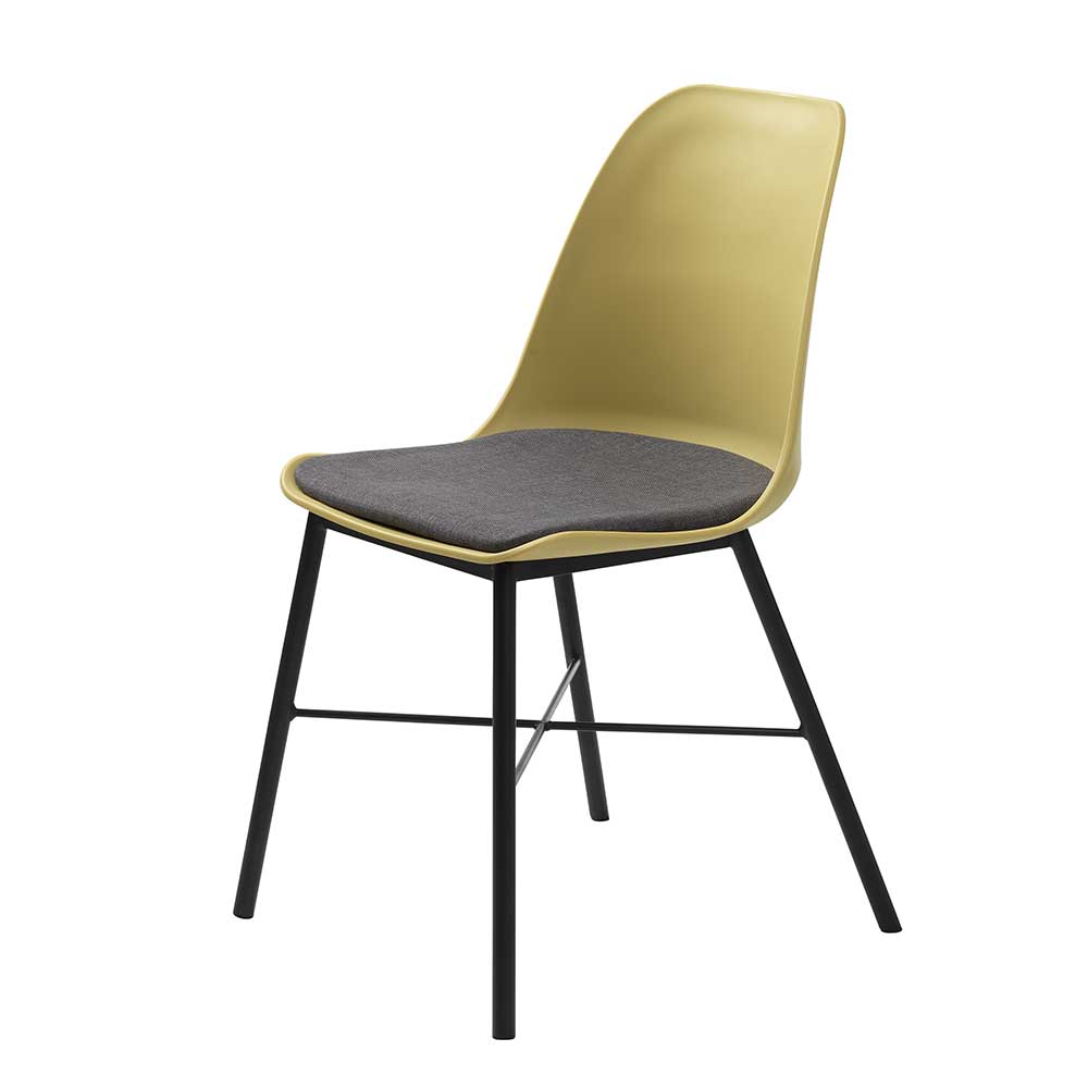 Esstisch Stühle Cadors in Gelb und Schwarz aus Kunststoff und Metall (2er Set)