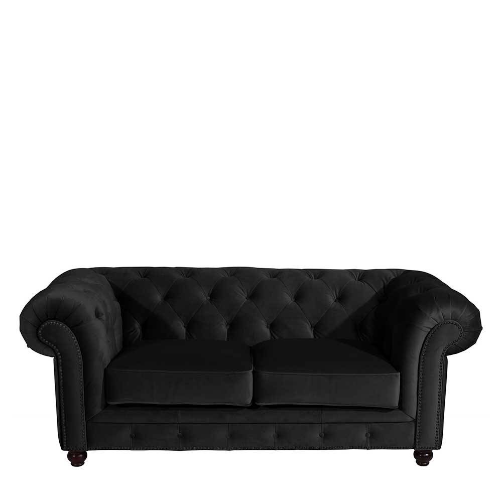 Schwarzes Chesterfield Zweier Sofa Noele 196 cm breit und 100 cm tief