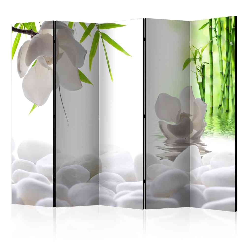 Trennwand Paravent Linstead mit weißen Orchideen und Bambus 225 cm breit