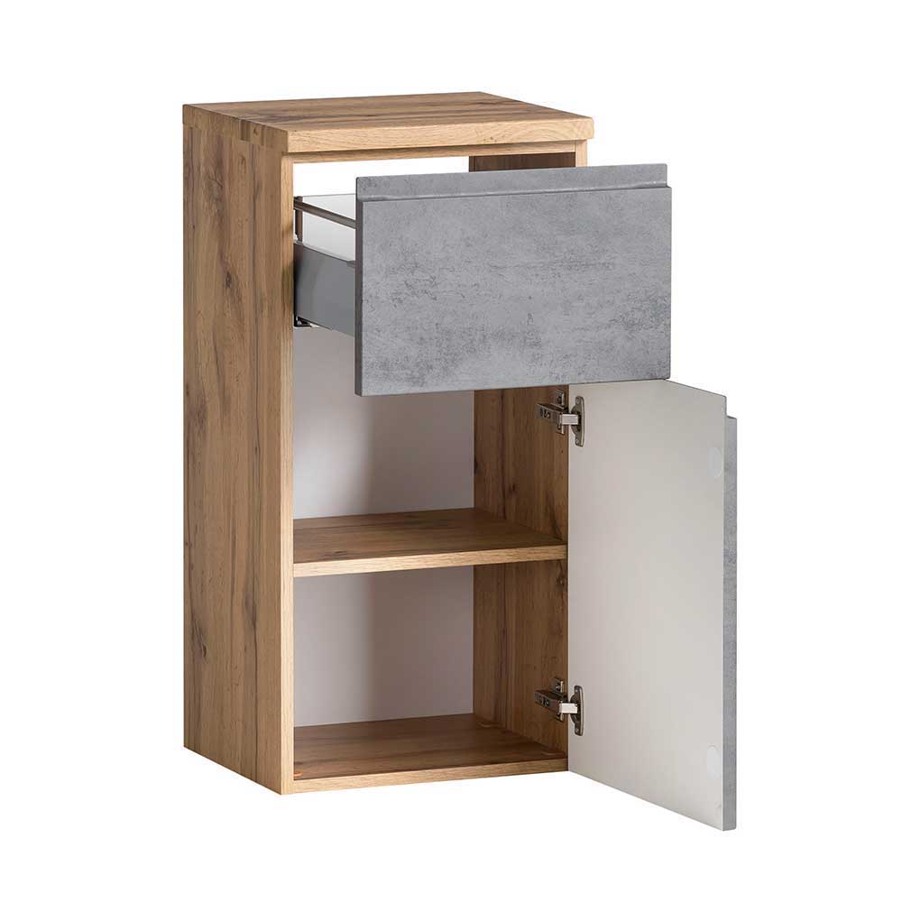 Design Badezimmermöbel Set Tagma in Beton Grau und Wildeichefarben (fünfteilig)