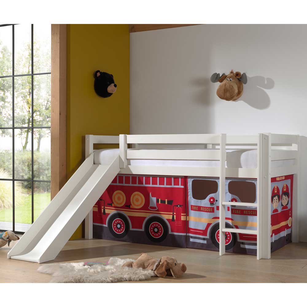 Feuerwehr Kinderbett Carltons mit Rutsche in Weiß und Bunt