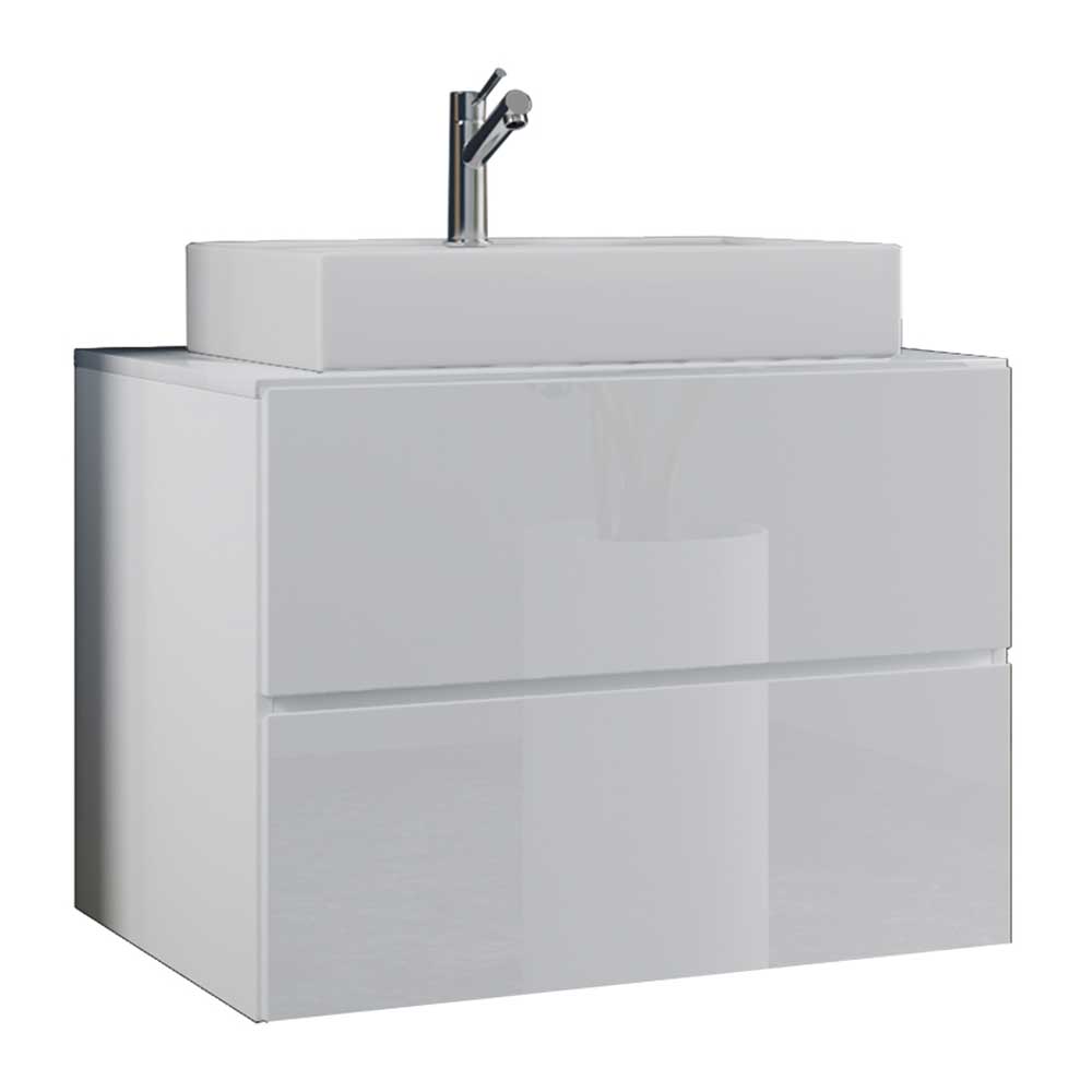 Badezimmer Schrank Lorencia mit Aufsatzwaschbecken in Weiß