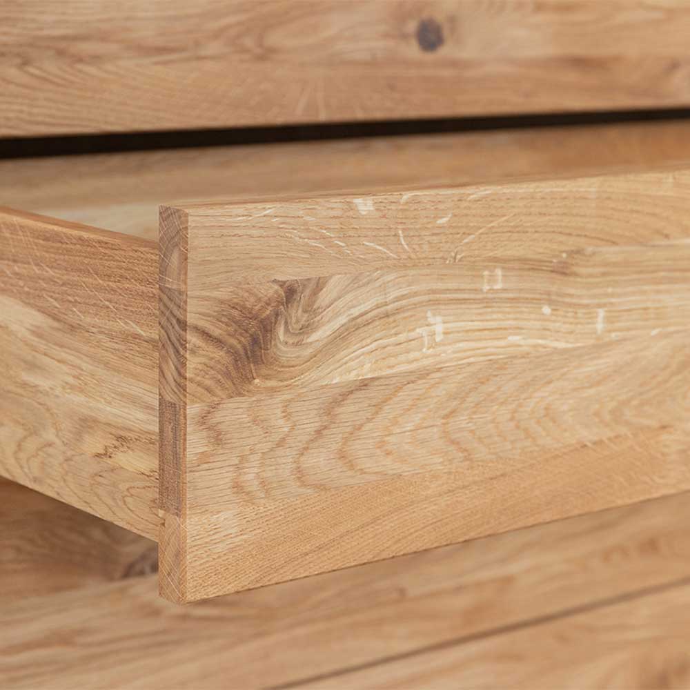 Sideboard Cumbano im Loft Stil aus Eiche Massivholz und Glas