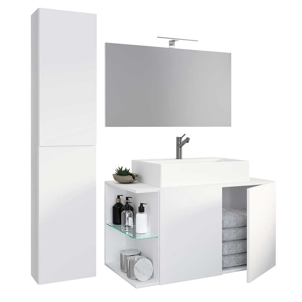 Badezimmermöbel weiß Pseidoca für die Wandmontage mit LED Beleuchtung (dreiteilig)