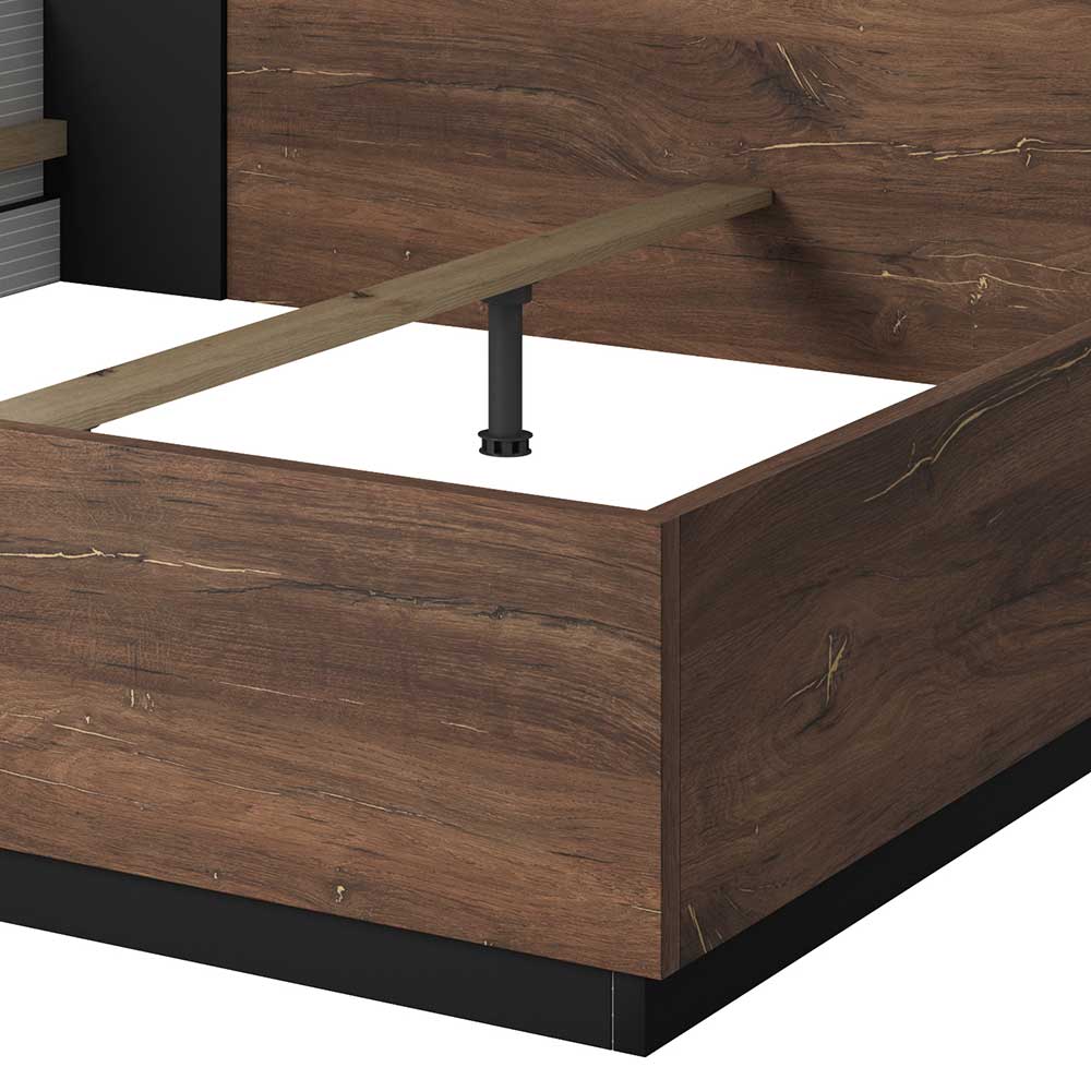 Industrial Style Bett Klevani 37 cm Einstiegshöhe mit Polsterkopfteil