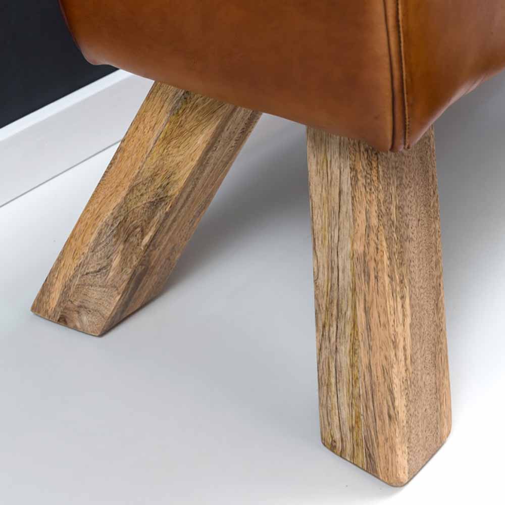 Retro Sitzbank Mancuver in Braun Leder mit Holzbeinen