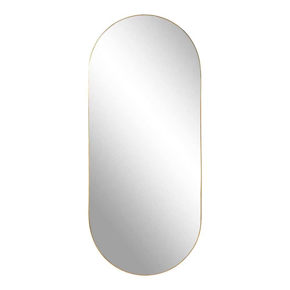 Ovaler Spiegel Solineza mit messingfarbenem Metallrahmen 80 cm hoch