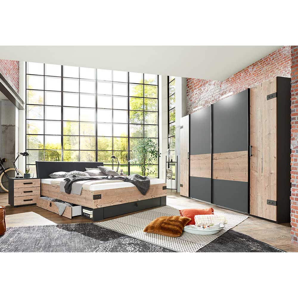 Schlafzimmer Vedra im Industrie und Loft Stil Made in Germany (vierteilig)