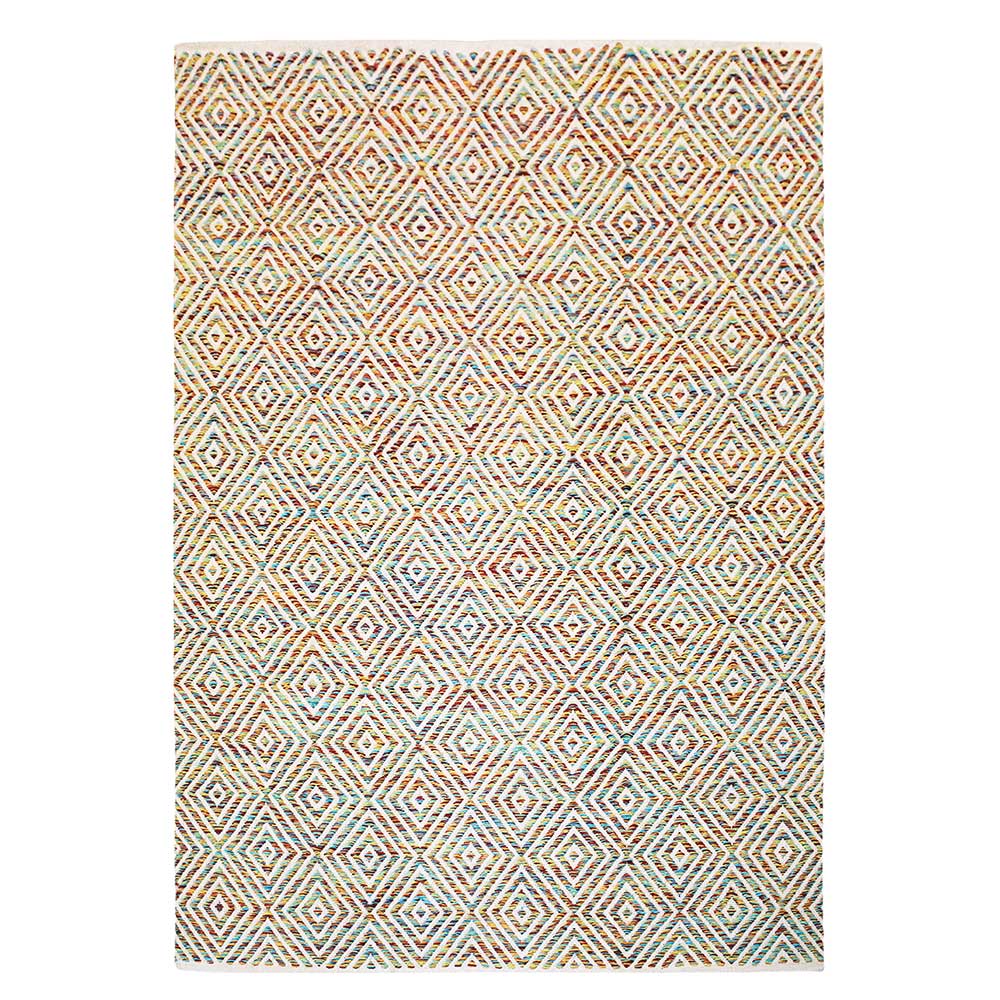 Gewebter Teppich Frentin in Bunt und Creme Weiß mit geometrischen Mustern