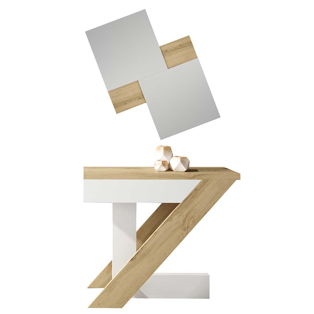 Design Dielenmöbel Lucrino in Weiß und Wildeichefarben modern (zweiteilig)