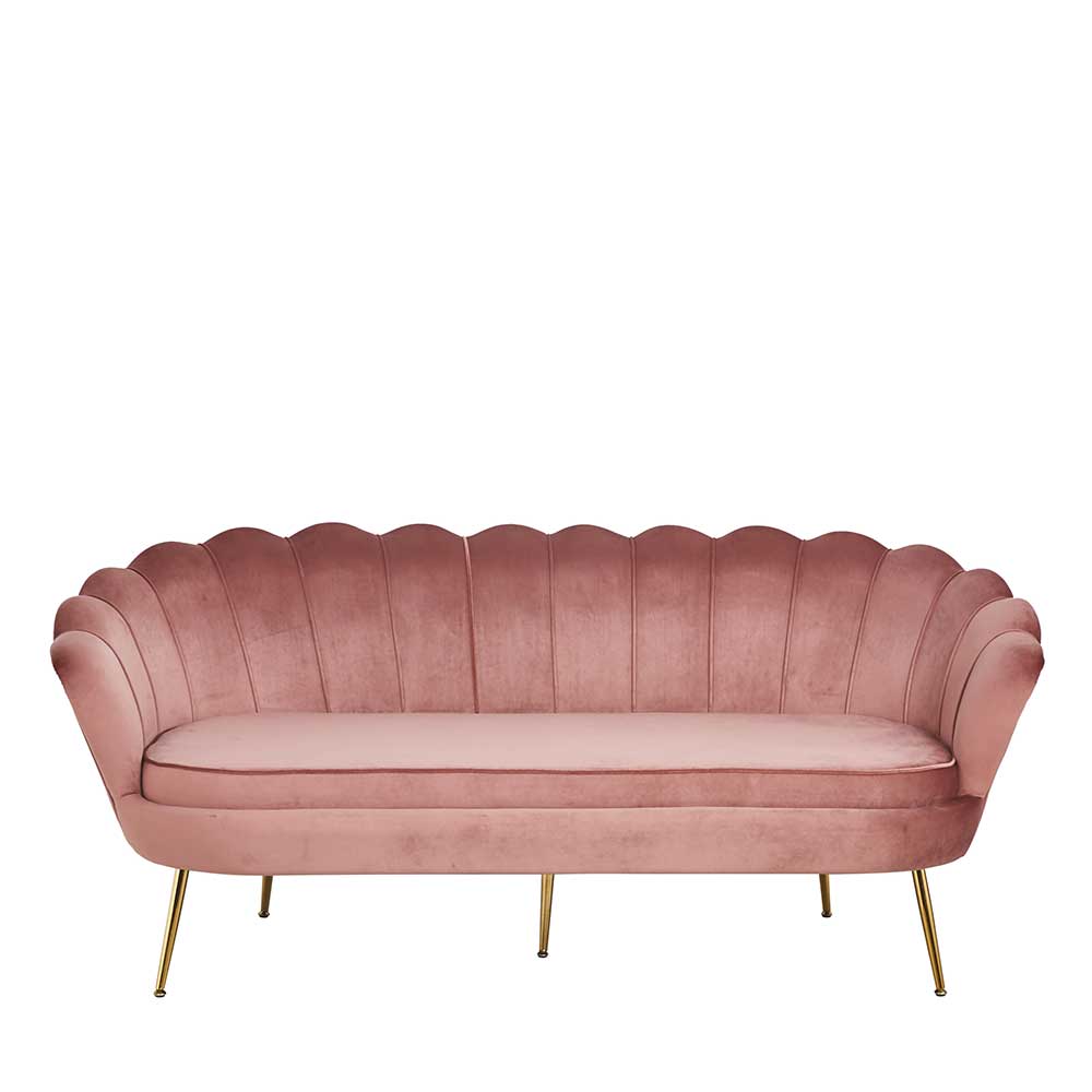 Dreisitzer Couch Shakti in Rosa und Goldfarben in Muschelform