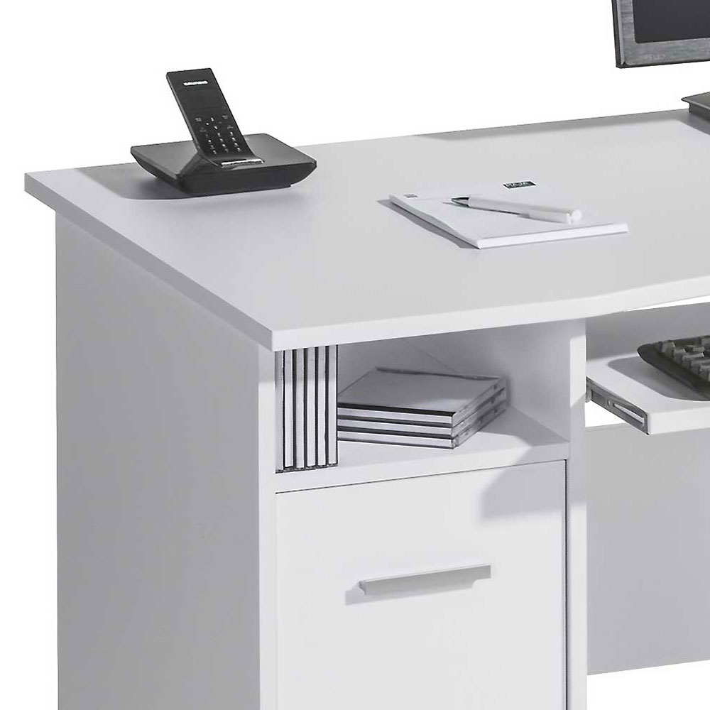 Computertisch Vitus in Weiß mit Tastaturauszug
