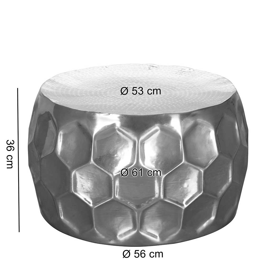 Industriedesign Couchtisch Ennah in Hammerschlag Optik aus Aluminium