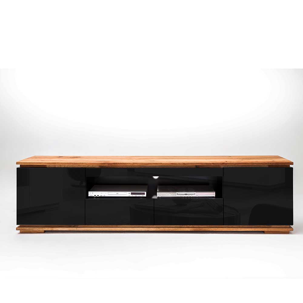 Design TV Lowboard Ledium in Schwarz Hochglanz mit Asteiche Massivholz