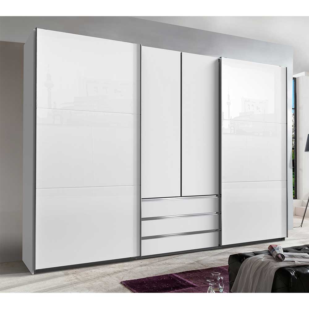 XL Schlafzimmerschrank Lymesca in Weiß glasbeschichtet mit Dreh- und Schiebetüren
