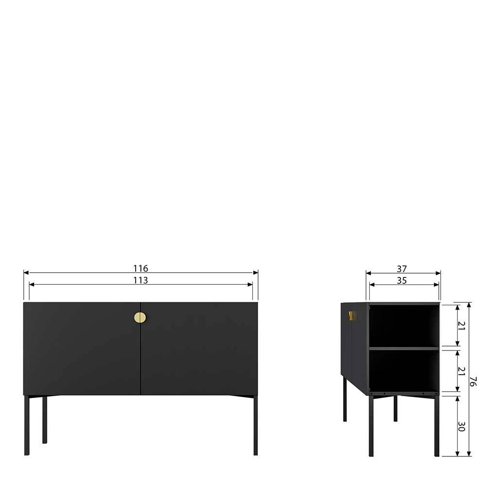 Modernes Sideboard Luryma in Schwarz mit Metallgriffen