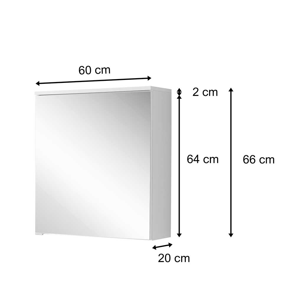 1 türiger Badezimmer Spiegelschrank Josessa in Weiß 60 cm breit