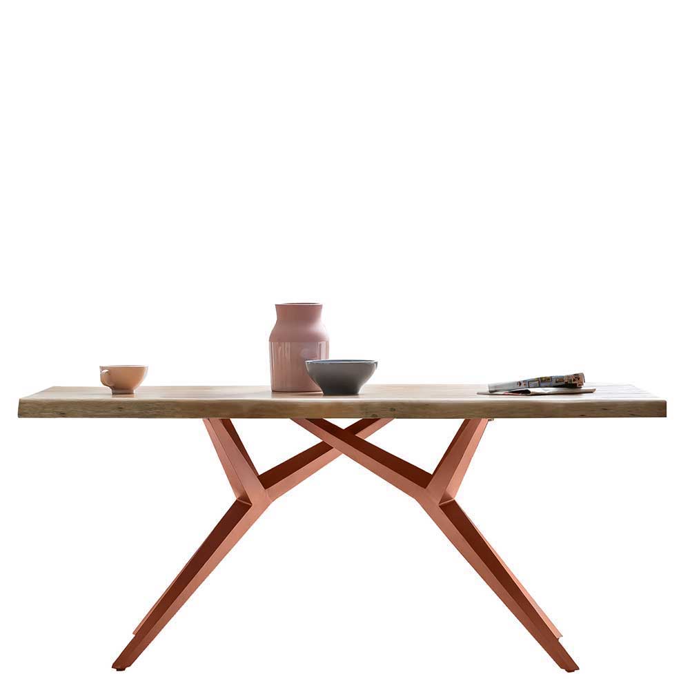 Esszimmer Tisch Esmea aus Mangobaum Massivholz und Eisen 75 cm hoch