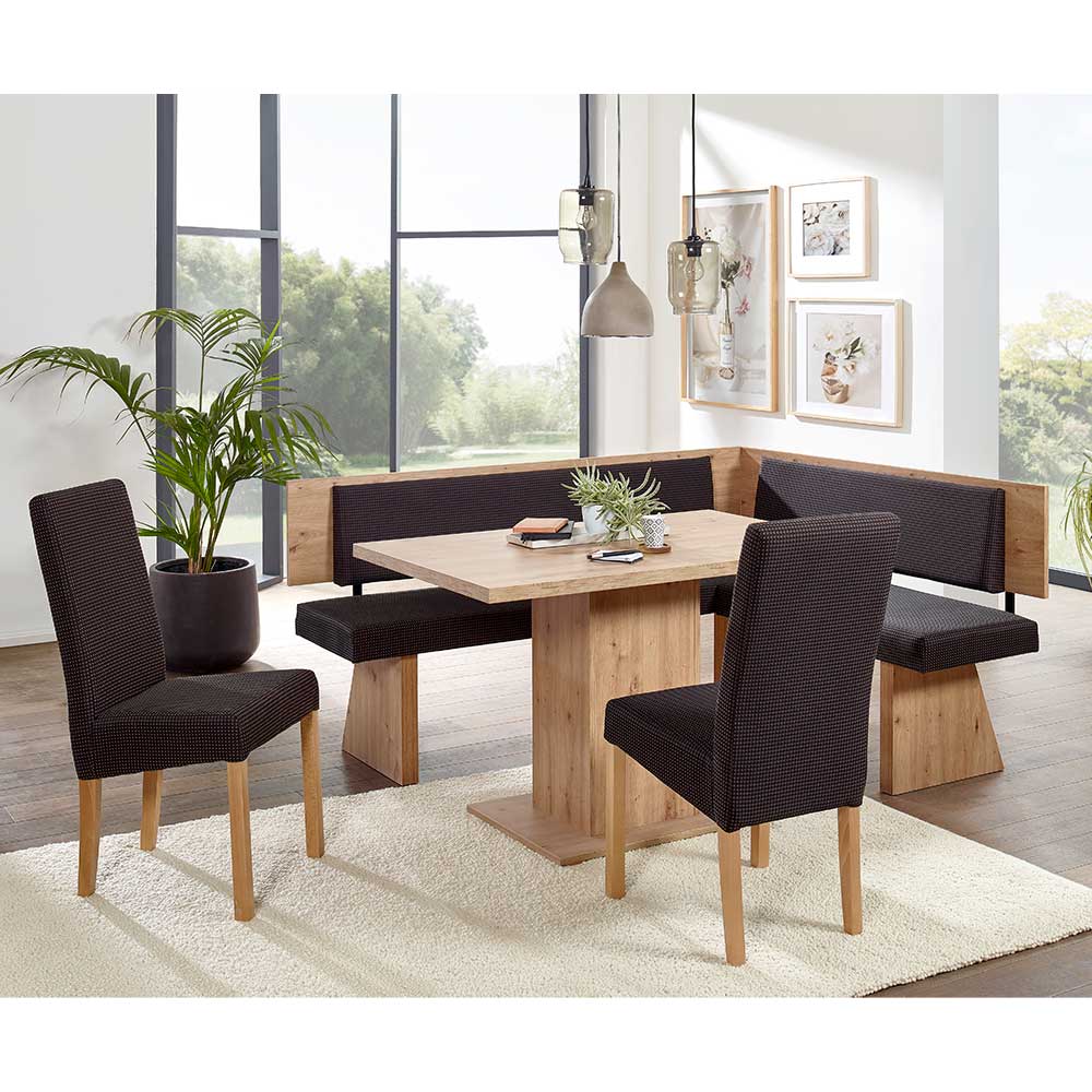 Eckbank Gruppe Simple inklusive zwei Stühle in Wildeichefarben (vierteilig)