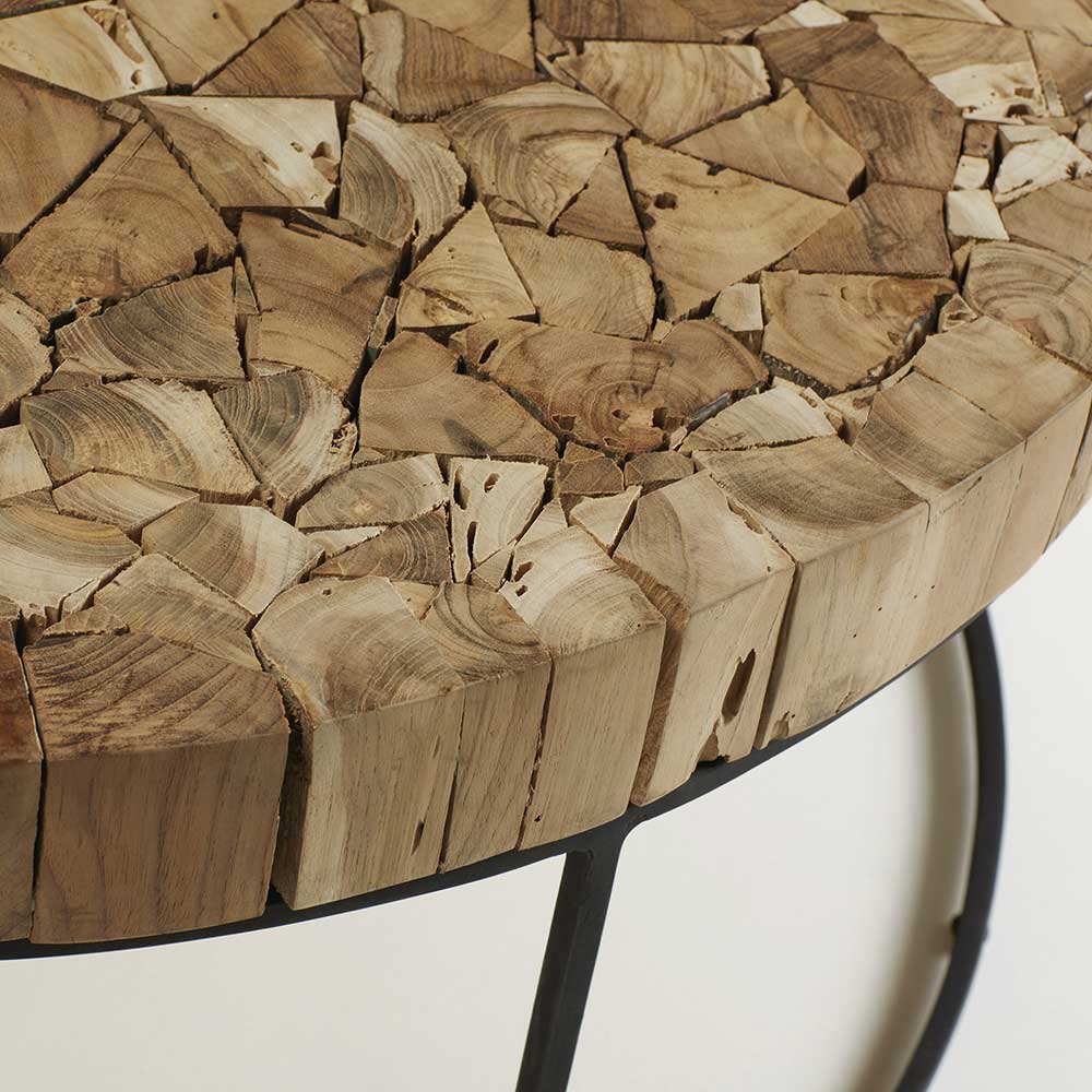 Wohnzimmertisch Arenella mit Mosaik Platte aus Teak Recyclingholz rund
