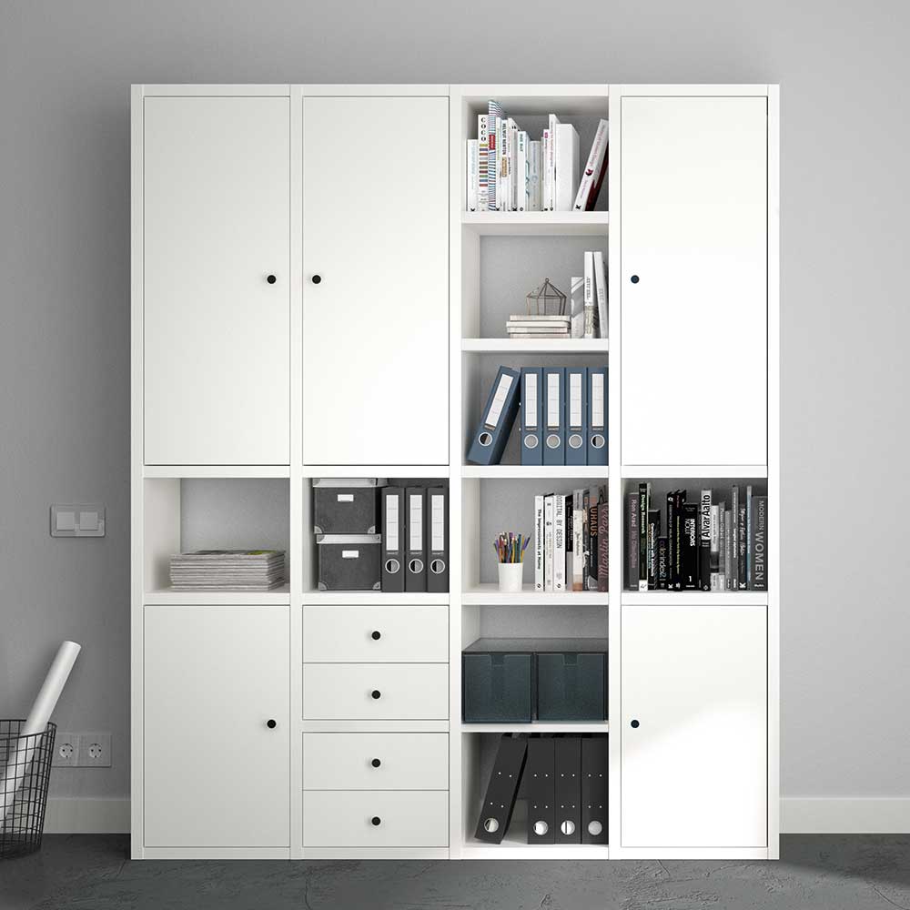 Bürowand Madita in Weiß mit vier Schubladen und fünf Türen