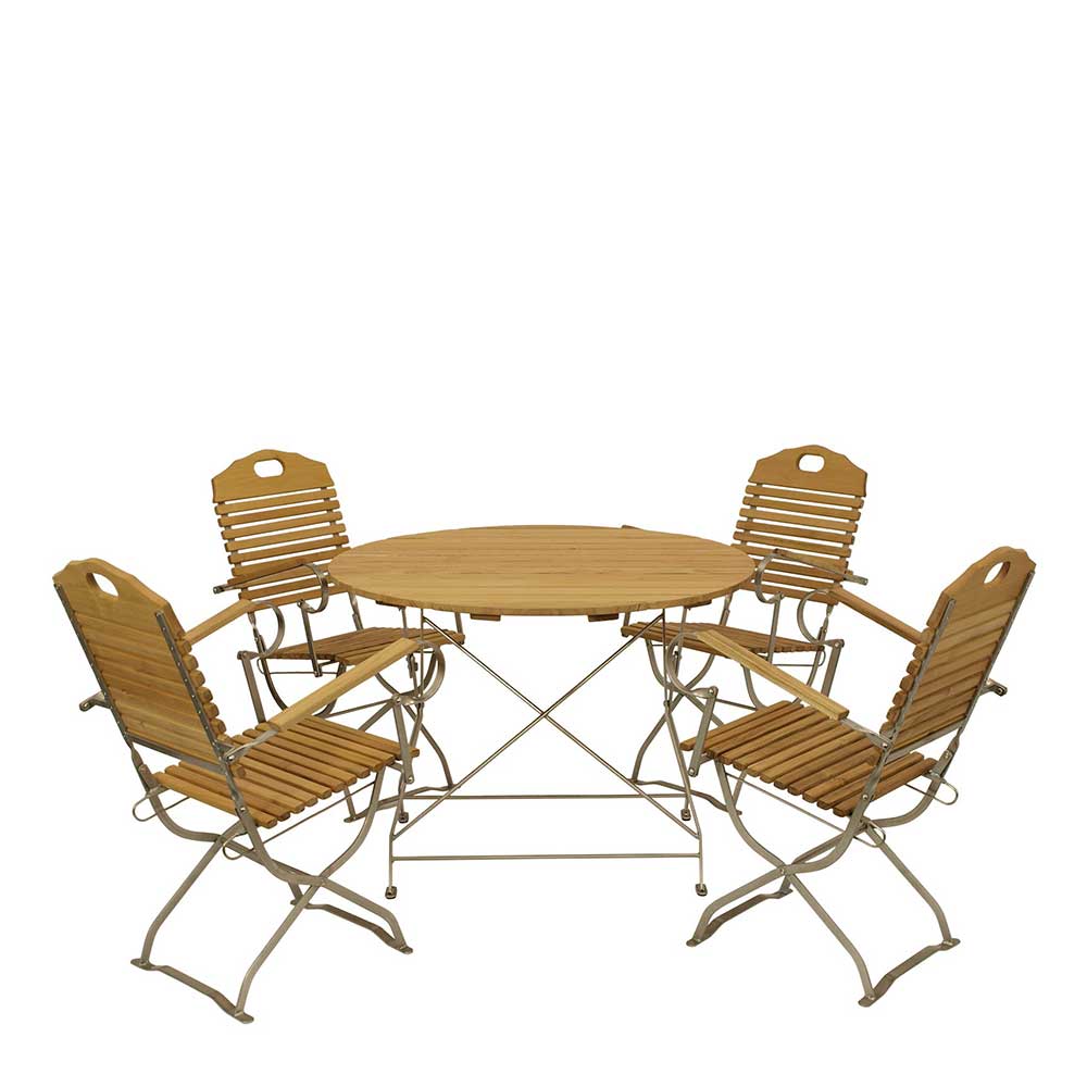 Klappbare Terrassensitzgruppe Jannos mit rundem Tisch (fünfteilig)