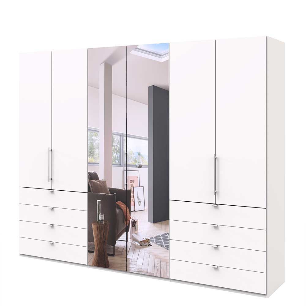 Spiegel Schlafzimmerschrank Emiliano in Weiß mit acht Schubladen